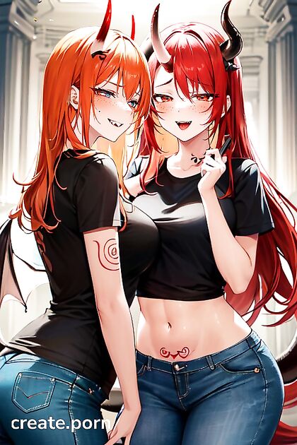Ginger With Medium Breasts and Tattoos in Steamy Hentai AI Image