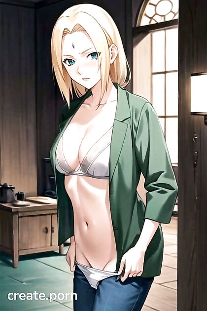 Tsunade from Naruto Blushing While Pulling Down Her Panties in Hentai Bliss