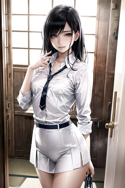 Long-Haired in BlackUniform Tempts You in Hot Hentai AI Image