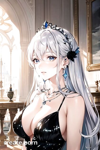 Mature Lady in Shiny Sequin Dress Seduces at the Royal Palace Hentai AI Image