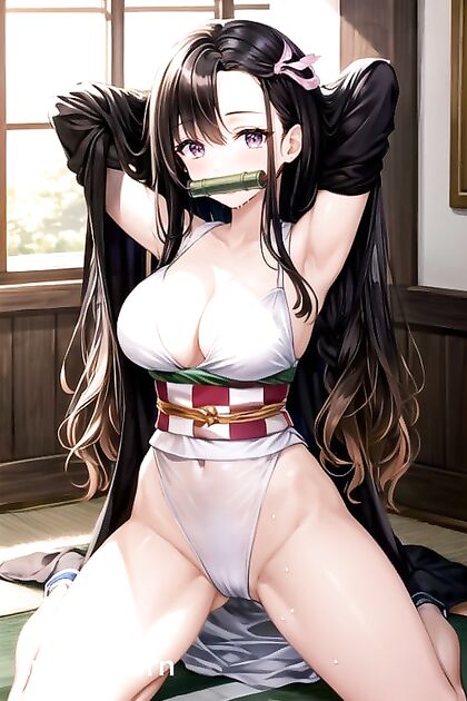 Nezuko from Demon Slayer Pleasures Herself in Intense Masturbation Hentai AI Image