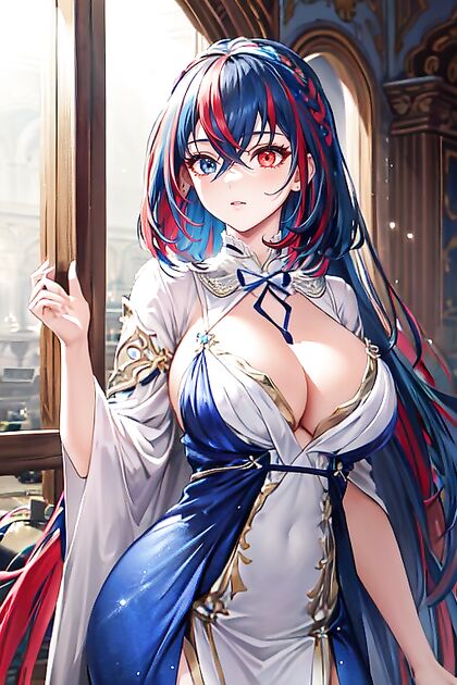 Glowing-Eyed Beauty in Shimmering Sequin Dress Seduces in Detailed Hentai AI Image