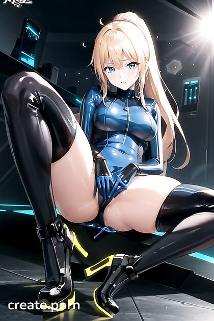Samus from Metroid Teased with Latex Gloves and Dildo Inserts in Hentai AI Image