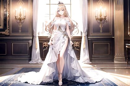 Elegant Heels, Royal Crowns, and Lustrous Evening Dresses in Steamy Hentai AI Image