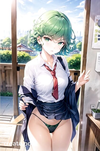 Tatsumaki from One Punch Man Seductively Lifts Her Skirt in Steaming Hentai AI Image