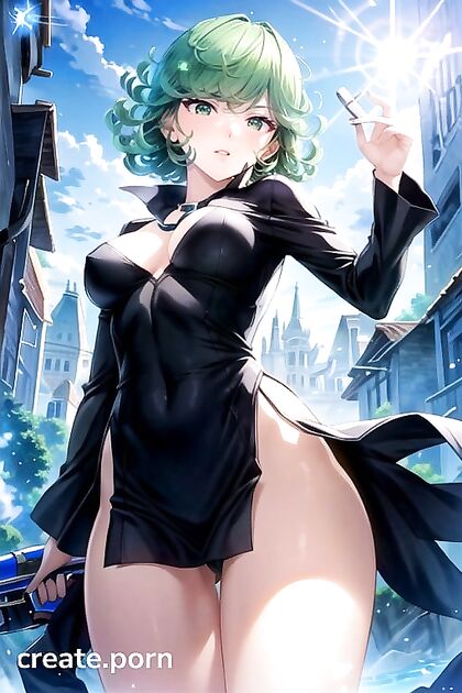 Tatsumaki from One Punch Man Teases in a Thong and Lifted Skirt Hentai AI Image