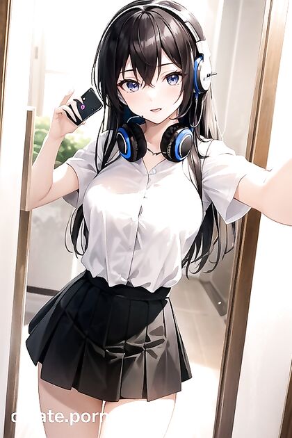 Standing in Skirt with Headphones for naughty Hentai Pleasure