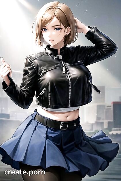 Nobara Kugisaki Wears Tight Spandex and Black Leather Jacket inSTEAMY Hentai AI Image