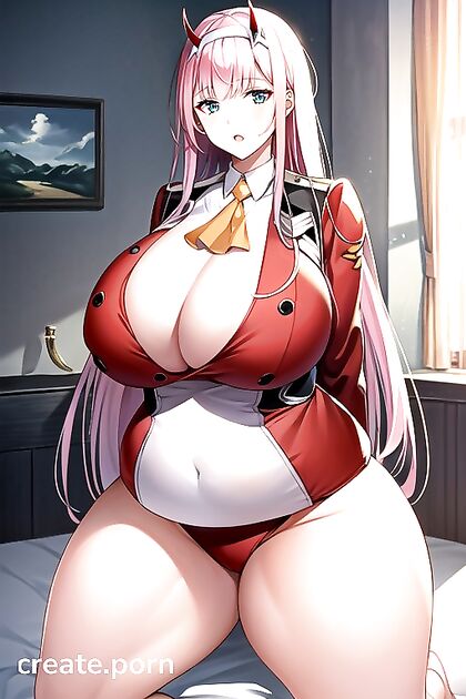 Zero Two from Darling in the FranXX Takes Control in Bedroom Hentai AI Image