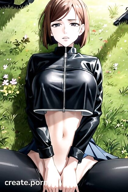 Biker Babe in Black Leather Jacket and Lacy Undies Seduces in Hentai'action