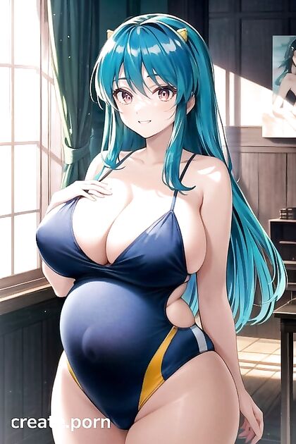 Lum from Urusei Yatsara Shines in a Sexy Pregnant Swimsuit Hentai Adventure