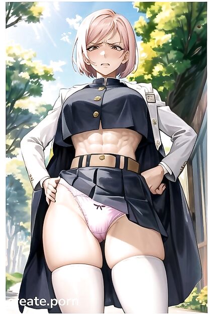 Brown-Eyed Beauty in Thigh-High Socks Bound by Belt for Hot Hentai AI Image