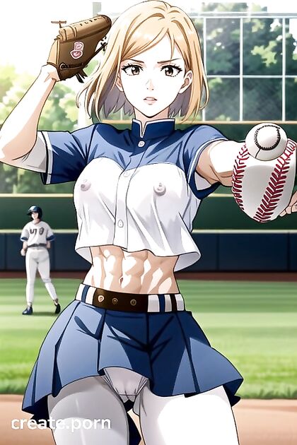Large Breasted Babe Shows Off Her Baseball Uniform Cameltoe in Horny Hentai AI Image