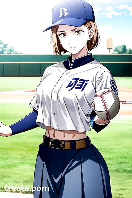 Kugisaki Nobara in Baseball Uniform Seduces with Massive Breasts in Hentai AI Image