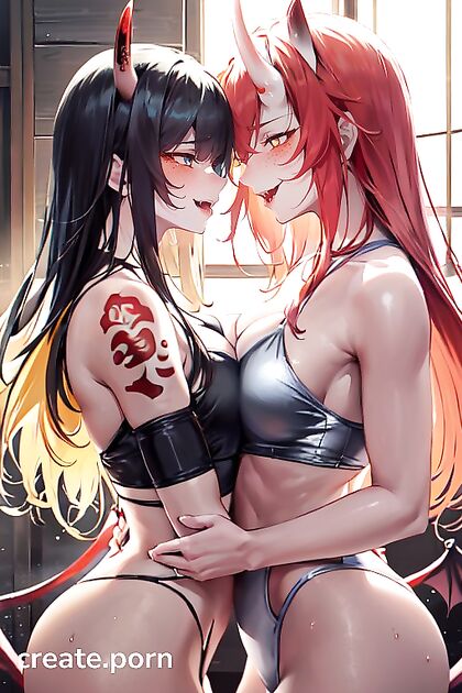 Mischievously Smiling and Blushing in Red-Skinned Straight Hentai Pleasure