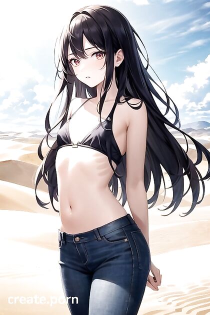Small Breasts and Red Eyes in Jeans for Steamy Hentai AI Image