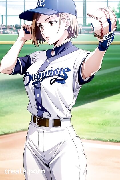 Muscular Babe in Baseball Uniform BoastsLarge Breasts in steamy Hentai AI Image