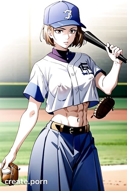 Perky Nipples Teased in a White Baseball Uniform Hentai AI Image