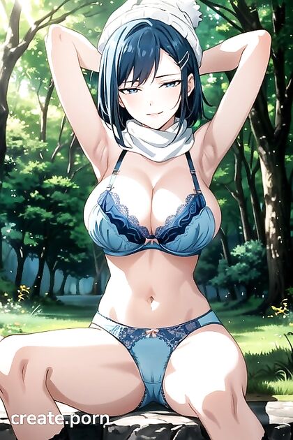 Dawn from Pokémon Wears Blue Lace Bra in Steamy Forest Hentai AI Image