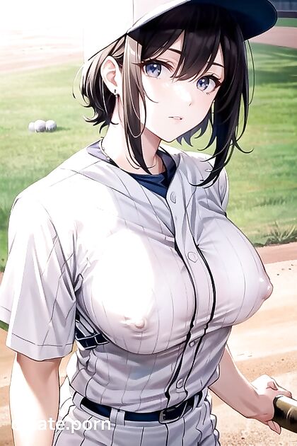 Perky Nipples and White Baseball Uniform in kinky Hentai AI Image