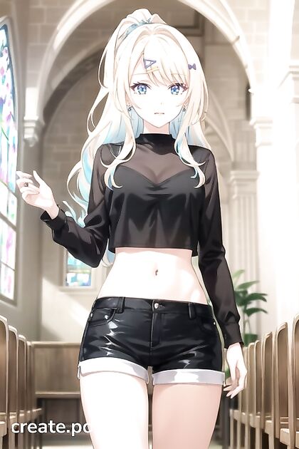 Shirakawa Runa Stands Temptingly in Church for Seductive Hentai Pleasure