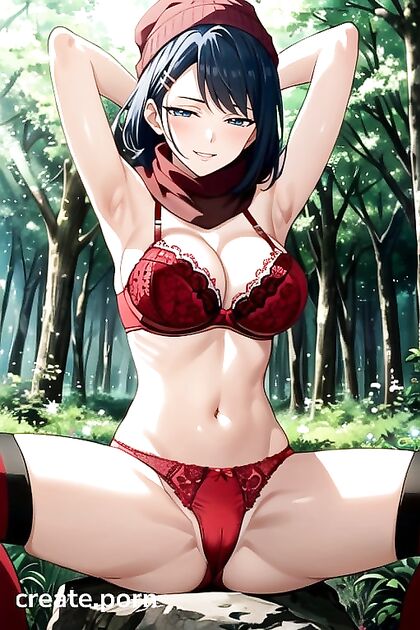 Naked with Red Lace Panties, Spreading Her Legs for Seductive Hentai Pleasure