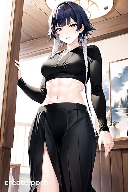 Fit Girl 18+ in Mini Skirt Stands Seductively for Steamy Hentai AI Image