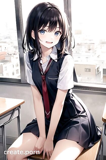 Cute in Uniform Enjoys Steamy Classroom Hentai AI Image