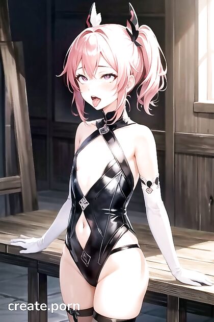 Pink-Haired Beauty in Thigh-High Socks Nails Ahegao hentai fantasies