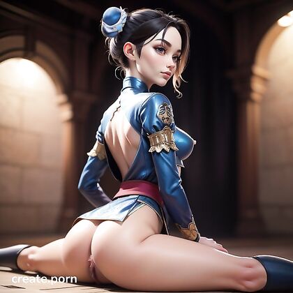 Chun Li from Street Fighter Shows Off Her Splits in Mini Skirt Hentai AI Image