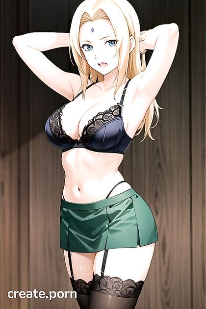 Tsunade from Naruto Lifts Her Skirt with Arms Up for Hot Hentai AI Image
