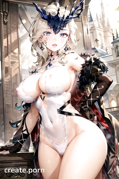 La Signora from Genshin Impact Stripped Down to Her Lacy Underwear in Seductive Hentai AI Image