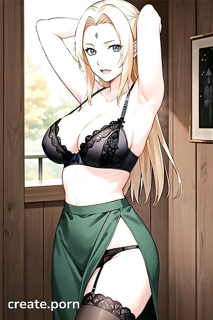 Tsunade from Naruto Strips in Lingerie for Sensual Hentai Pleasure