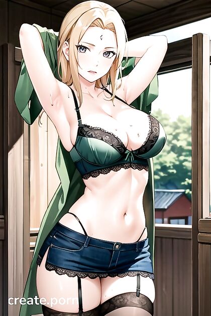 Tsunade from Naruto in Nyloons with Her Arms Raised forSTEAMY Hentai AI Image