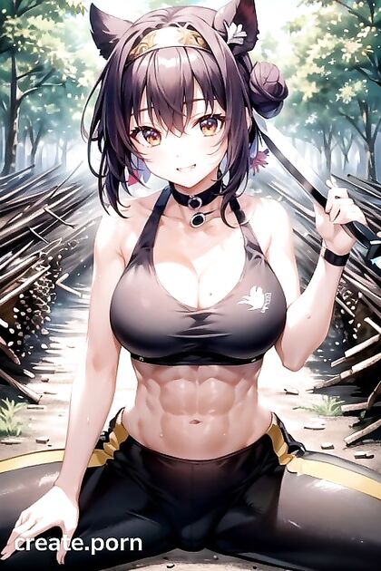 Brunette Ninja Competes Eagerly in Seductive Side-View Hentai AI Image