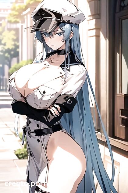 Esdeath from Akame ga ! Seduces with Large Breasts and Crossed Arms in Steamy Hentai AI Image