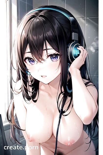 Naked Black-Haired Beauty Takes a Shower in Steamy Hentai AI Image