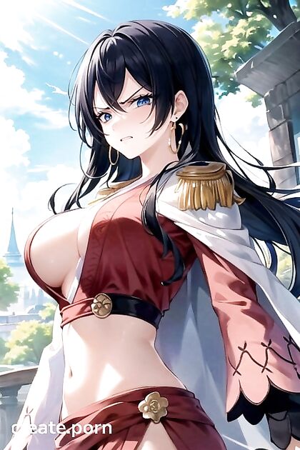 Medium-Ass beauty seductively stares at viewer in tantalizing underboob Hentai AI Image