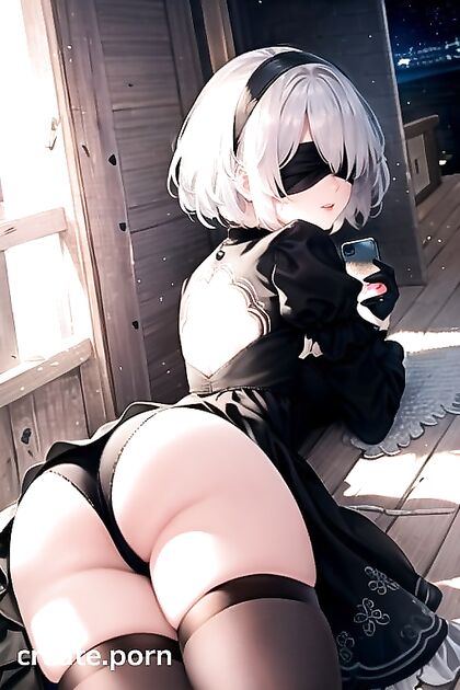 Yorha No.2 Type B Laid Out from Behind in Seductive Selfie Hentai AI Image