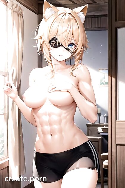 Naked Cat-Eared Beauty with Large Breasts in Seductive Hentai AI Image