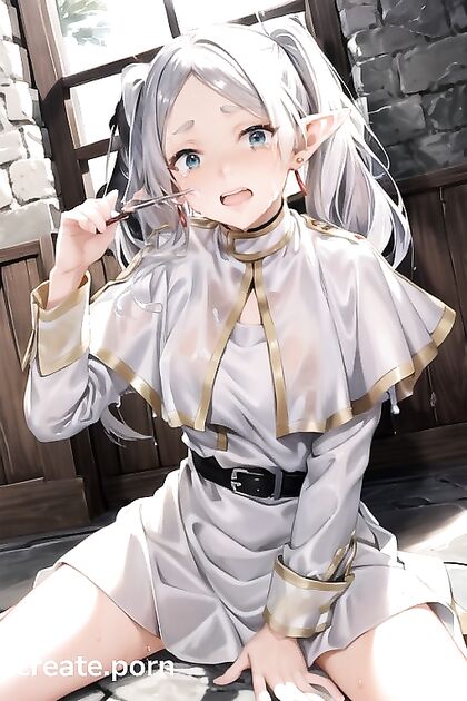 Frieren from Beyond Journey's End Spreads Her Legs in Fearful Hentai AI Image