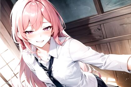 Mischievous Pink-Haired Beauty Smiles and Blushes in Sensual Hair Quilt hentai