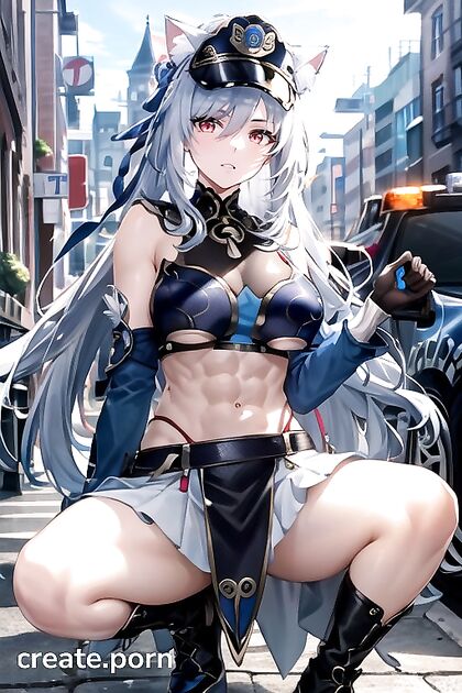 Muscular Girl 18+ with Cat Ears and Huge Breasts in Steamy Hentai AI Image