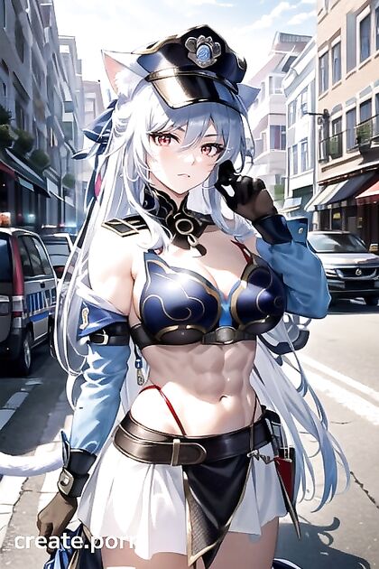 Muscular Babe with Large Breasts and Cat Ears in Steamy Hentai AI Image