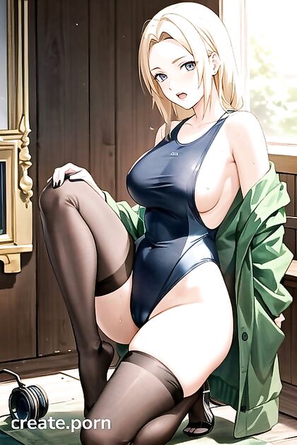 Tsunade from Naruto Kneels in Seductive Nyons for Sizzling Hentai Pleasure