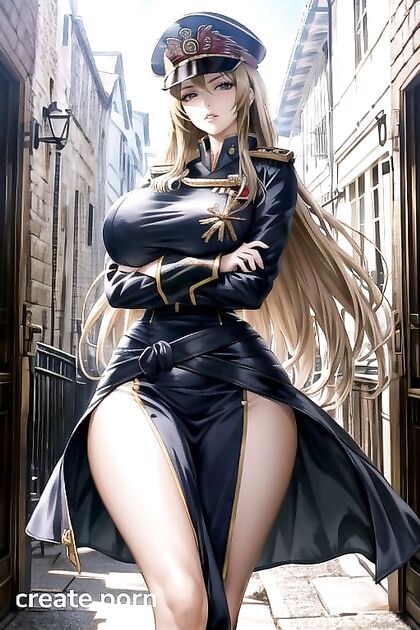 Blonde Army Commissar in Tight Uniform Shows Off Massive Tits and Slim Waisted Elegance