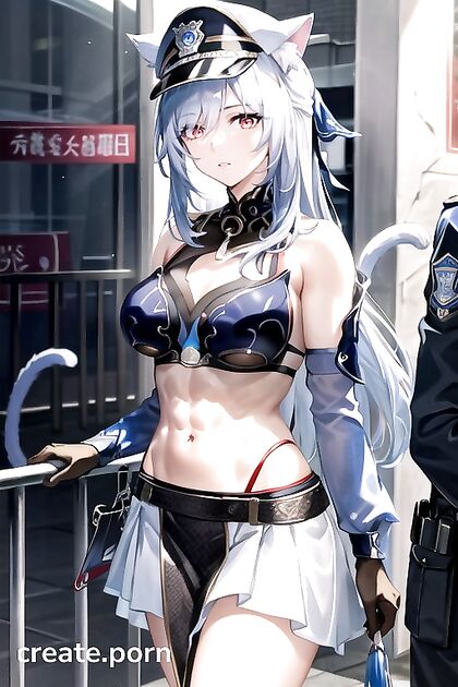 Jing Liu from Genshin Impact Dressed as Police with Cat Ears for Naughty Hentai Fun