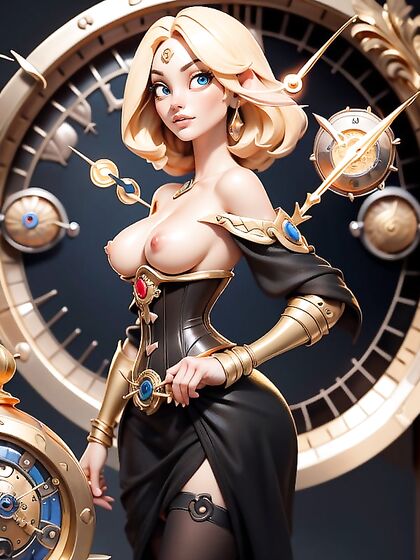 Chronomancer's Exposed Breasts in Seductive Front View Hentai AI Image