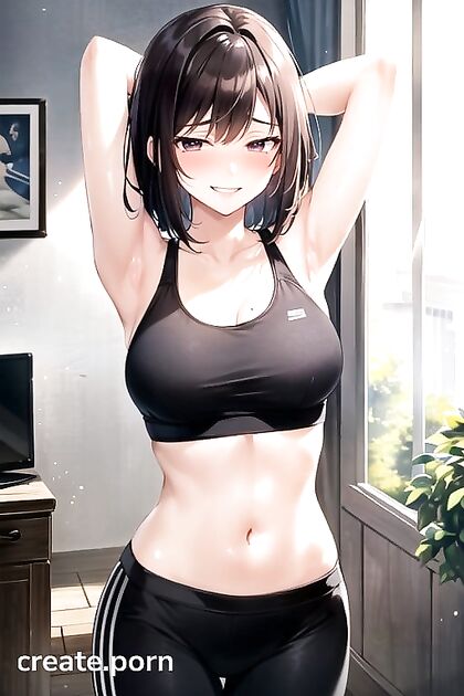 Arms Up in Tight Sport Bra for Steamy Hentai AI Image