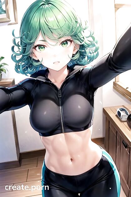 Tatsumaki from One Punch Man in Form-Fitting Clothes for Sizzling Bottom-Up Hentai AI Image